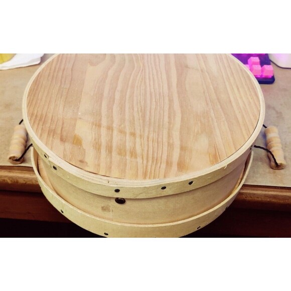 PIE HOLDER/ CARRIER bentwood box 2 Handled Hand Painted Farmhouse 11" W - Picture 3 of 6